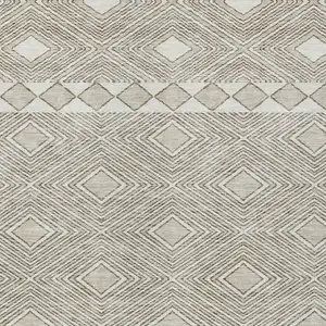 Photo of Taupe And Ivory Geometric Washable Indoor Outdoor Area Rug