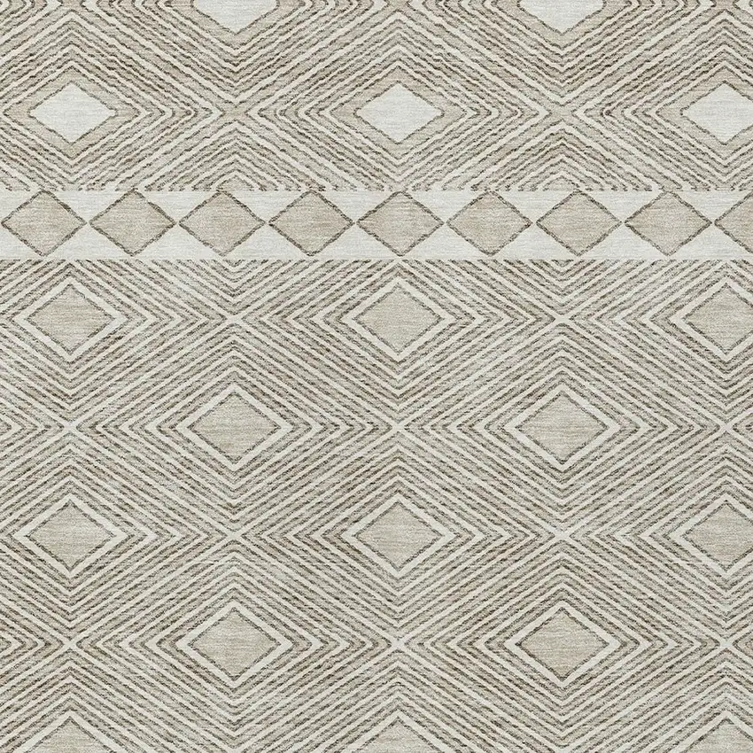 Taupe And Ivory Geometric Washable Indoor Outdoor Area Rug Photo 6