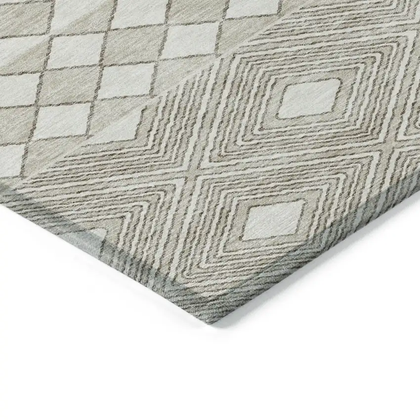 Taupe And Ivory Geometric Washable Indoor Outdoor Area Rug Photo 5