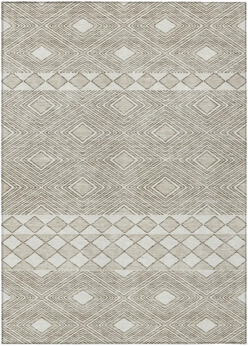 Taupe And Ivory Geometric Washable Indoor Outdoor Area Rug Photo 2