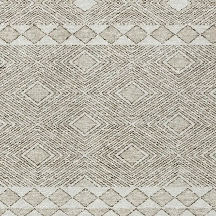 Taupe And Ivory Geometric Washable Indoor Outdoor Area Rug Photo 6