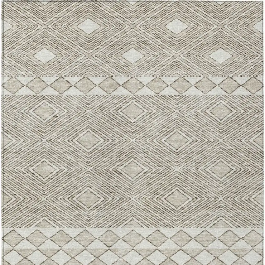 Taupe And Ivory Geometric Washable Indoor Outdoor Area Rug Photo 7
