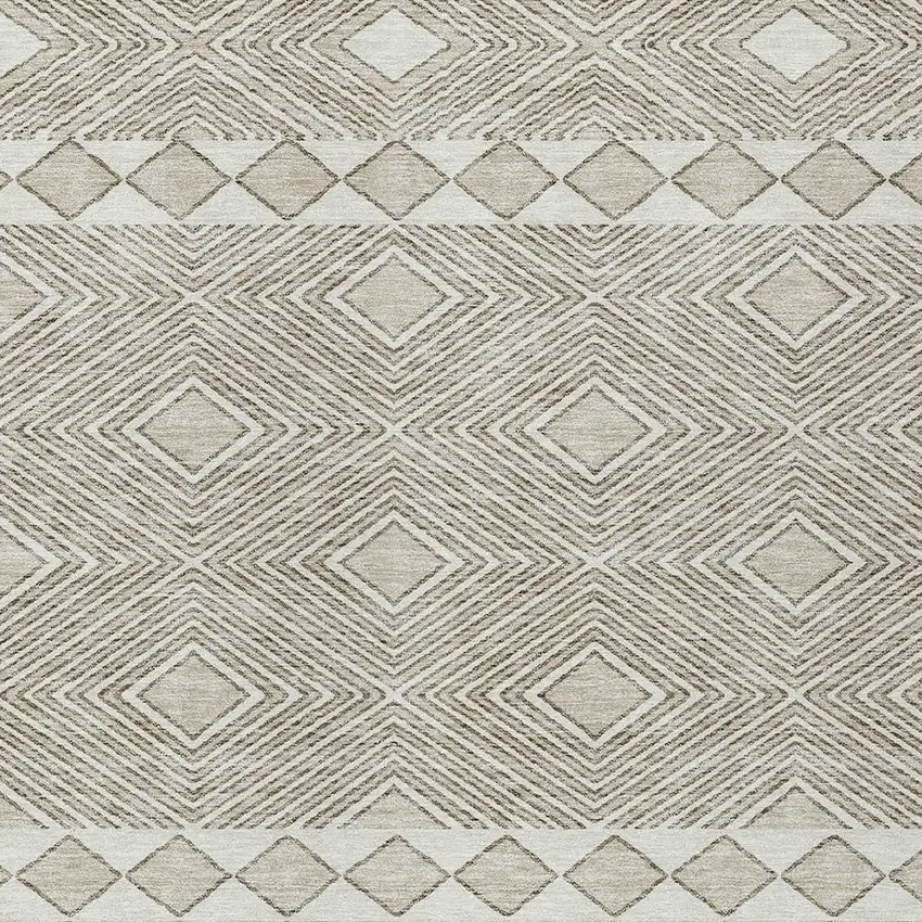 Taupe And Ivory Geometric Washable Indoor Outdoor Area Rug Photo 6