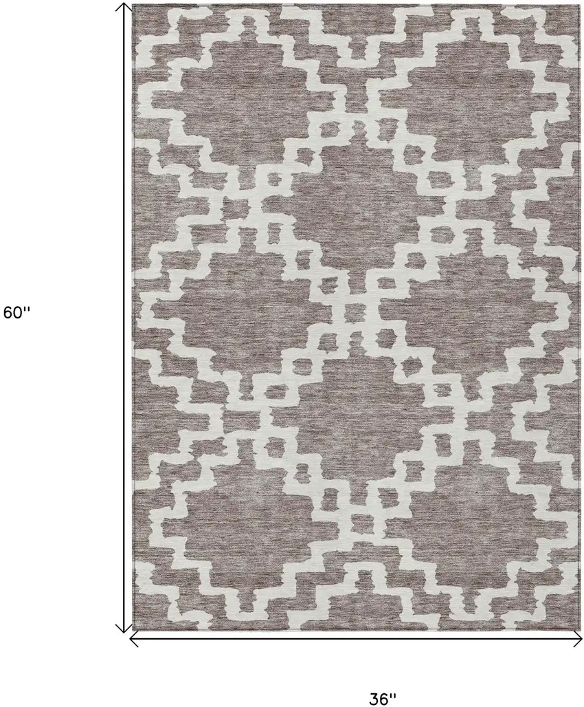 Taupe And Ivory Geometric Washable Indoor Outdoor Area Rug Photo 3