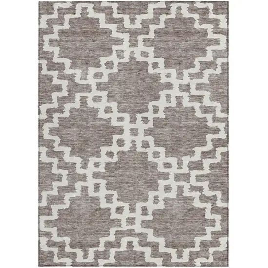 Taupe And Ivory Geometric Washable Indoor Outdoor Area Rug Photo 7