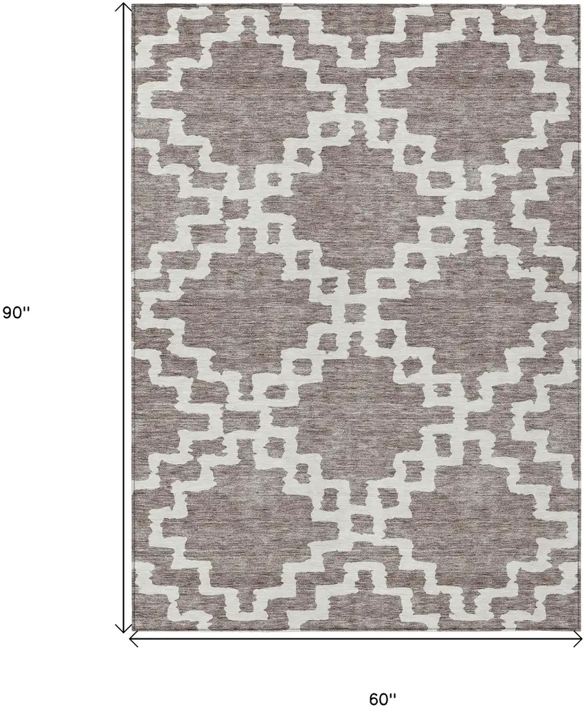 Taupe And Ivory Geometric Washable Indoor Outdoor Area Rug Photo 3