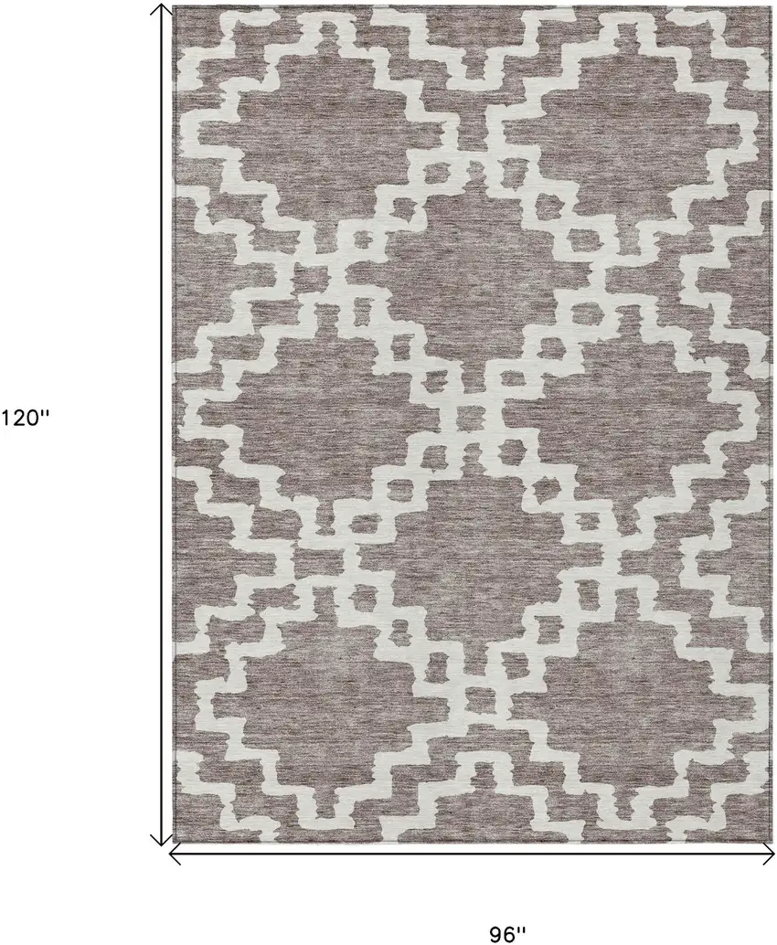 Taupe And Ivory Geometric Washable Indoor Outdoor Area Rug Photo 3