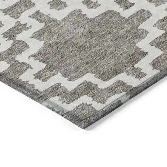 Taupe And Ivory Geometric Washable Indoor Outdoor Area Rug Photo 4
