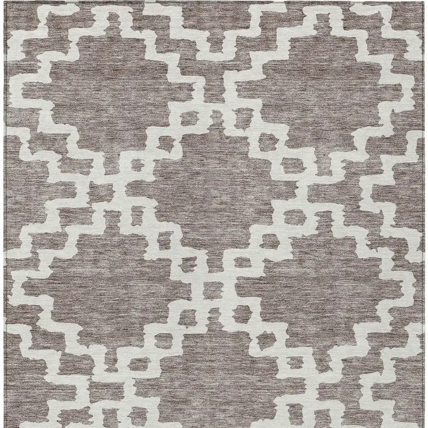 Taupe And Ivory Geometric Washable Indoor Outdoor Area Rug Photo 7