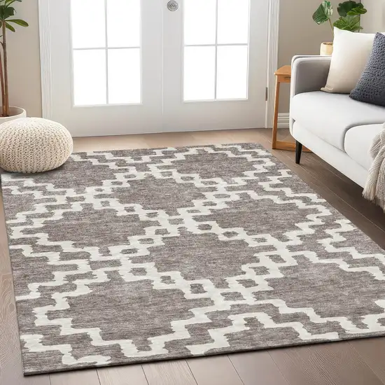 Taupe And Ivory Geometric Washable Indoor Outdoor Area Rug Photo 9