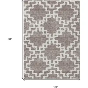 Photo of Taupe And Ivory Geometric Washable Indoor Outdoor Area Rug