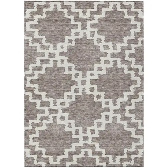 Taupe And Ivory Geometric Washable Indoor Outdoor Area Rug Photo 2