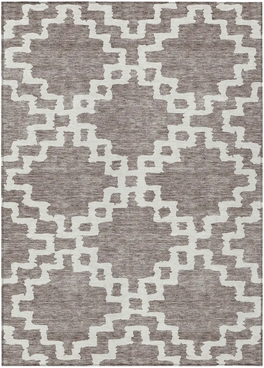 Taupe And Ivory Geometric Washable Indoor Outdoor Area Rug Photo 2