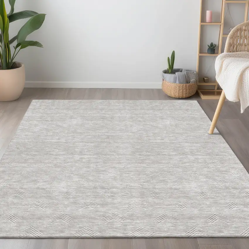 Taupe And Ivory Geometric Washable Indoor Outdoor Area Rug Photo 9