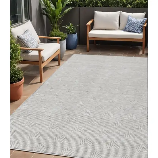 Taupe And Ivory Geometric Washable Indoor Outdoor Area Rug Photo 1