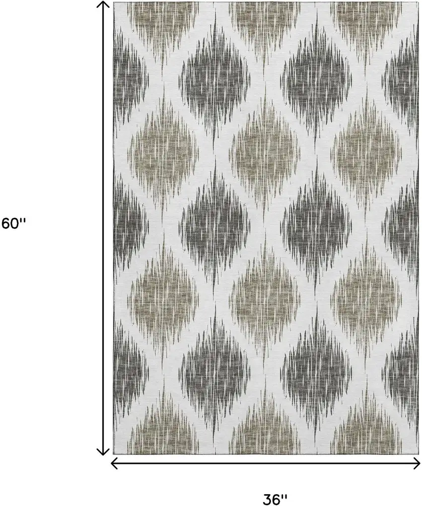Taupe And Ivory Ikat Washable Area Rug With UV Protection Photo 3