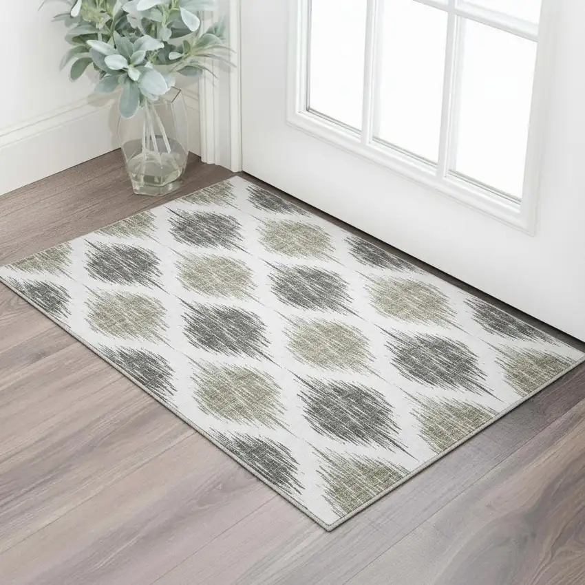 Taupe And Ivory Ikat Washable Area Rug With UV Protection Photo 2