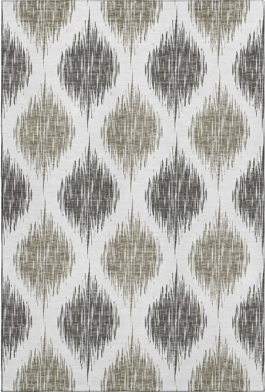 Taupe And Ivory Ikat Washable Area Rug With UV Protection Photo 1