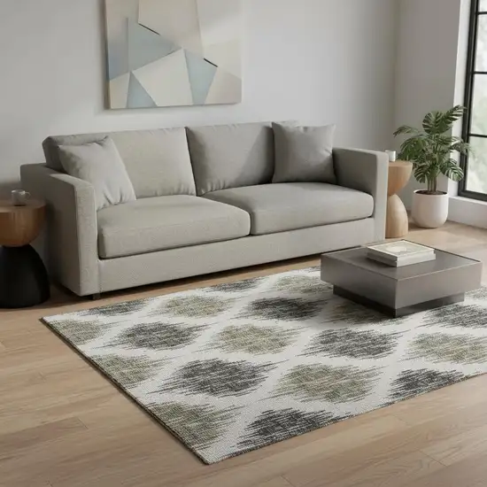 Taupe And Ivory Ikat Washable Area Rug With UV Protection Photo 2