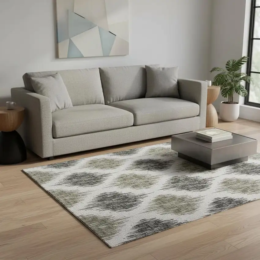 Taupe And Ivory Ikat Washable Area Rug With UV Protection Photo 2