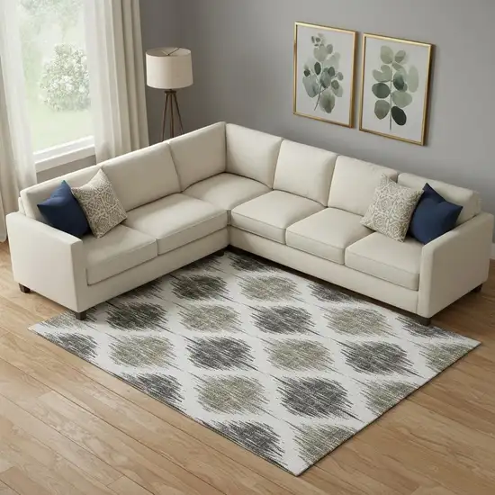 Taupe And Ivory Ikat Washable Area Rug With UV Protection Photo 1