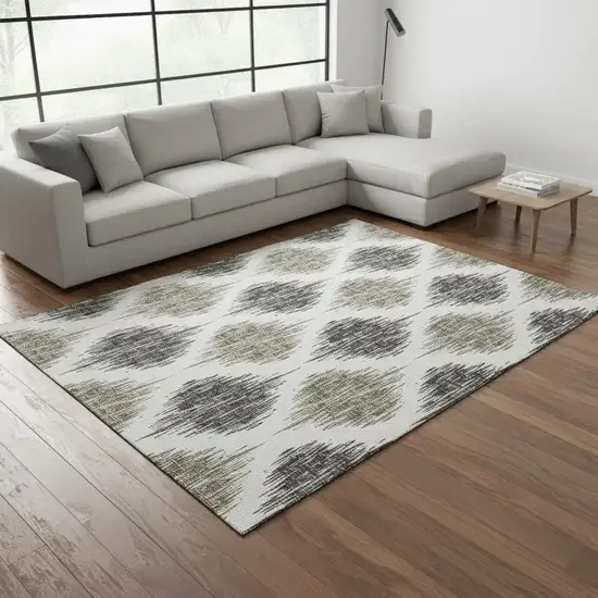 Taupe And Ivory Ikat Washable Area Rug With UV Protection Photo 2
