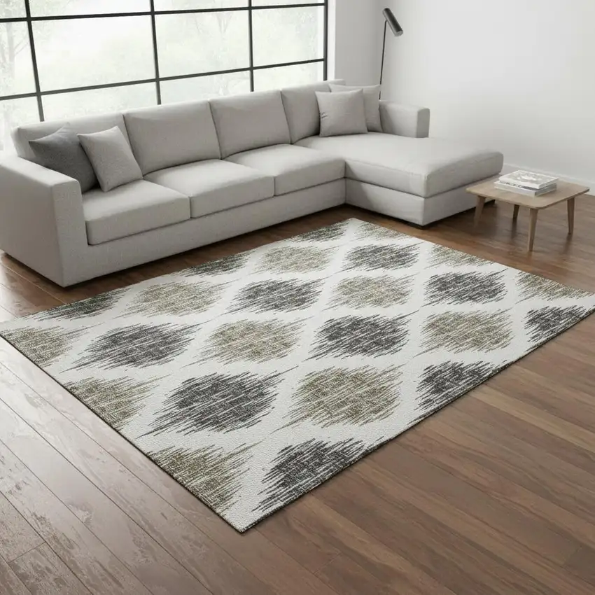 Taupe And Ivory Ikat Washable Area Rug With UV Protection Photo 2