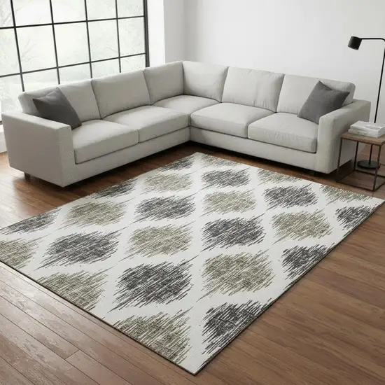Taupe And Ivory Ikat Washable Area Rug With UV Protection Photo 2