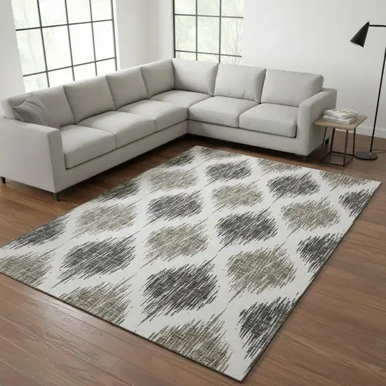 Taupe And Ivory Ikat Washable Area Rug With UV Protection Photo 2