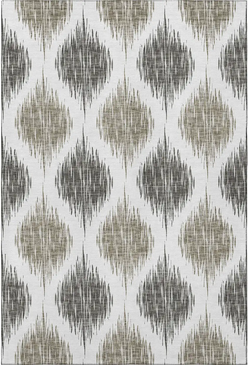 Taupe And Ivory Ikat Washable Area Rug With UV Protection Photo 4