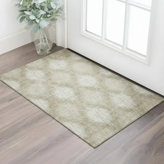 Taupe And Ivory Ikat Washable Area Rug With UV Protection Photo 1