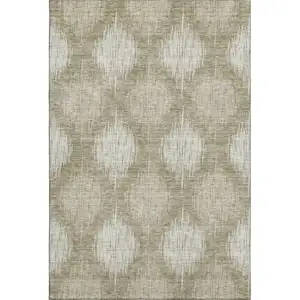 Photo of Taupe And Ivory Ikat Washable Area Rug With UV Protection