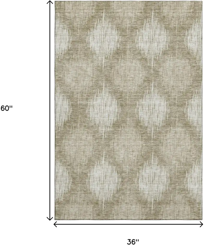 Taupe And Ivory Ikat Washable Area Rug With UV Protection Photo 3