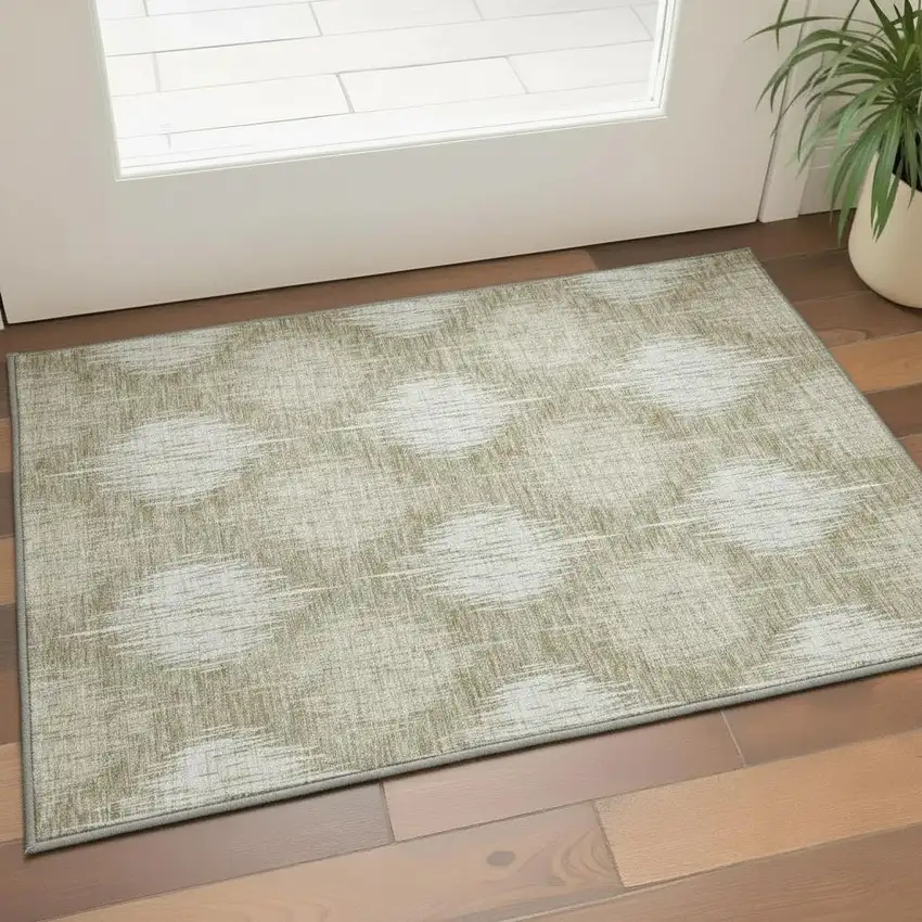 Taupe And Ivory Ikat Washable Area Rug With UV Protection Photo 2