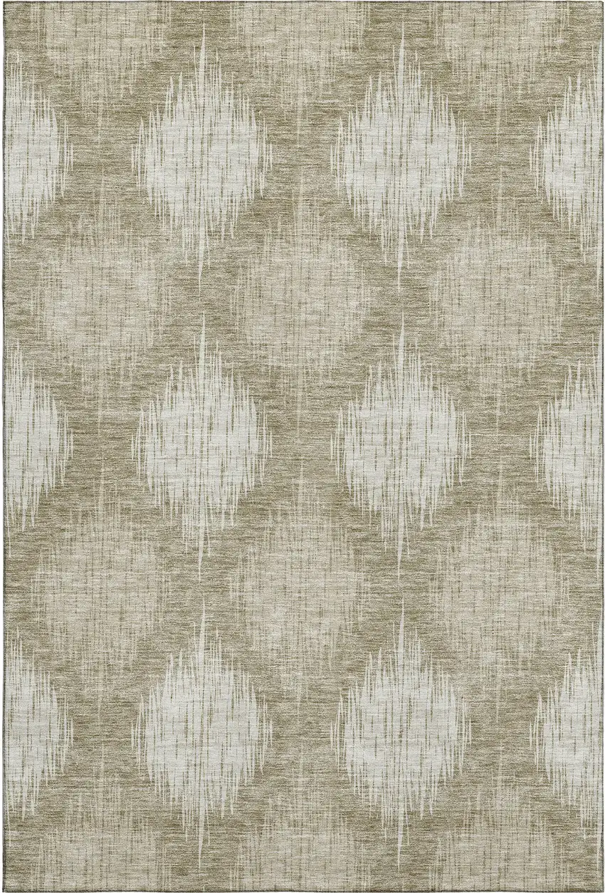 Taupe And Ivory Ikat Washable Area Rug With UV Protection Photo 1