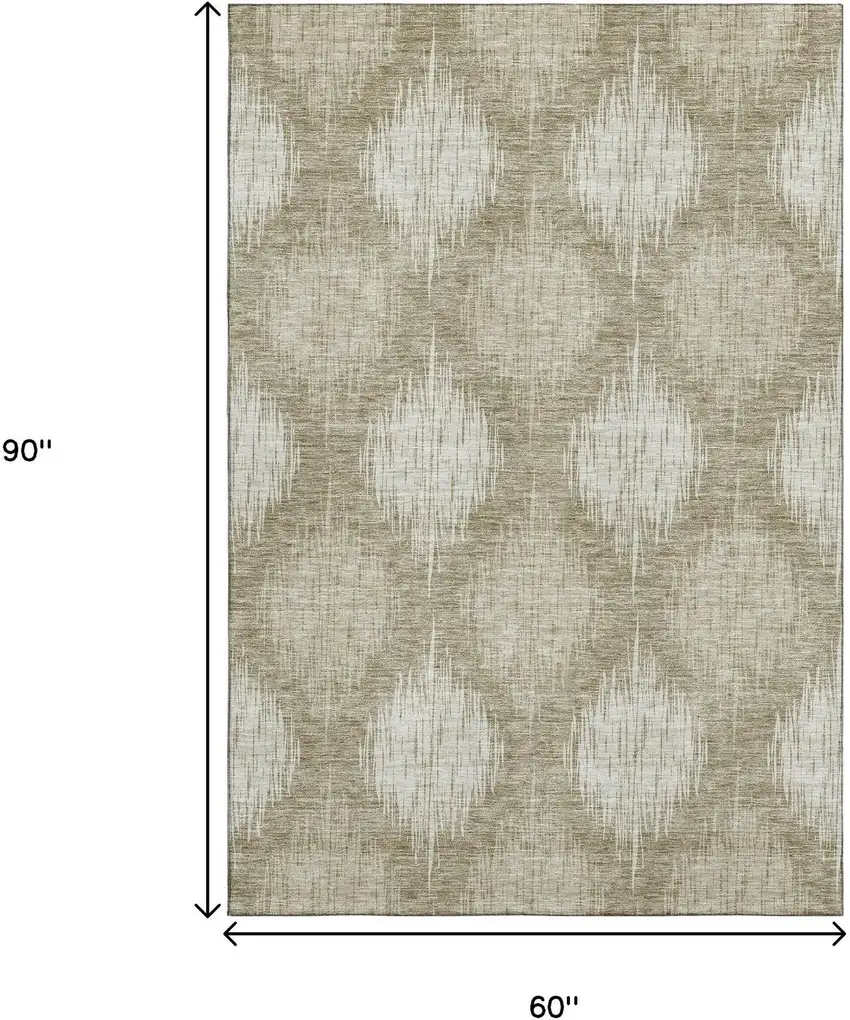 Taupe And Ivory Ikat Washable Area Rug With UV Protection Photo 3