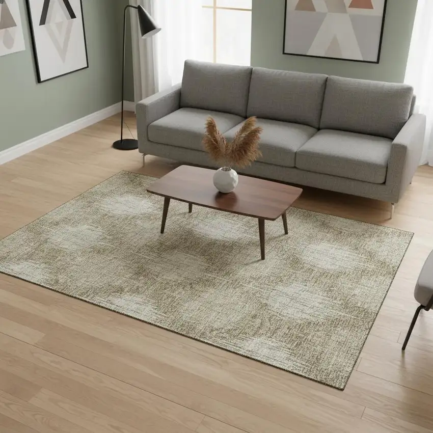 Taupe And Ivory Ikat Washable Area Rug With UV Protection Photo 2