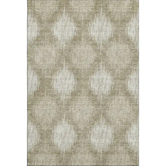 Taupe And Ivory Ikat Washable Area Rug With UV Protection Photo 1