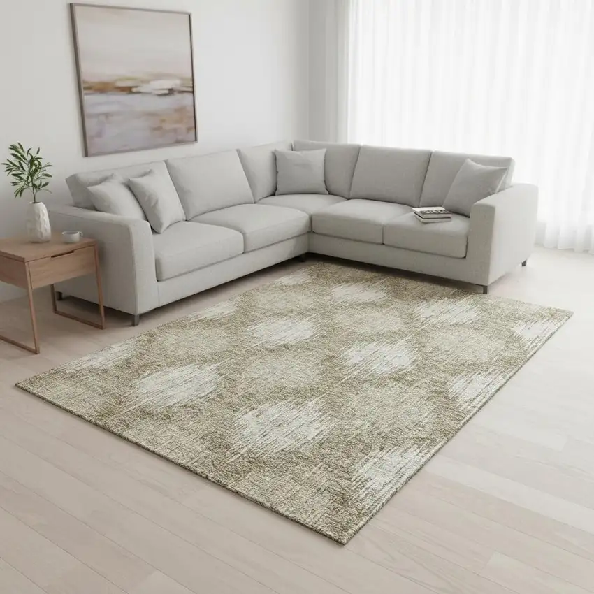 Taupe And Ivory Ikat Washable Area Rug With UV Protection Photo 2