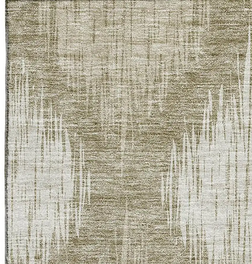 Taupe And Ivory Ikat Washable Area Rug With UV Protection Photo 4