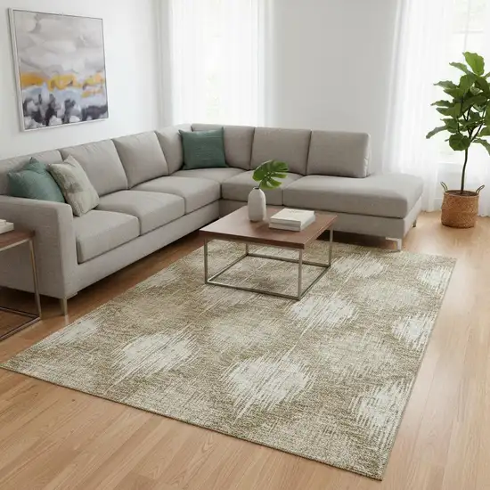 Taupe And Ivory Ikat Washable Area Rug With UV Protection Photo 2