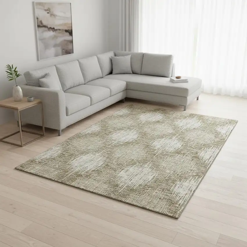 Taupe And Ivory Ikat Washable Area Rug With UV Protection Photo 2