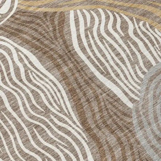 Taupe And Ivory Ikat Washable Indoor Outdoor Area Rug Photo 5