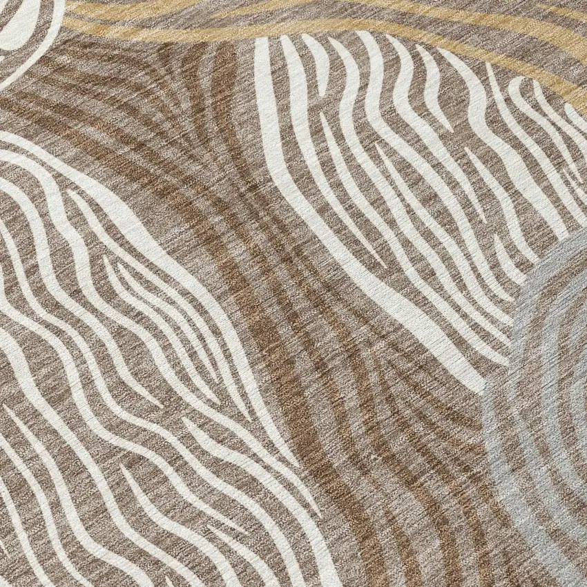 Taupe And Ivory Ikat Washable Indoor Outdoor Area Rug Photo 5