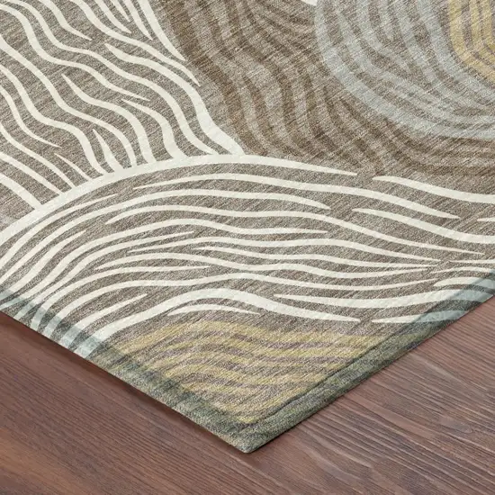 Taupe And Ivory Ikat Washable Indoor Outdoor Area Rug Photo 4