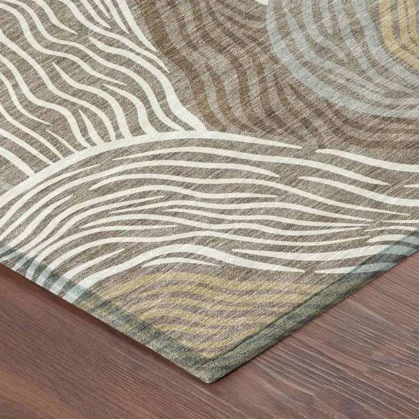 Taupe And Ivory Ikat Washable Indoor Outdoor Area Rug Photo 4