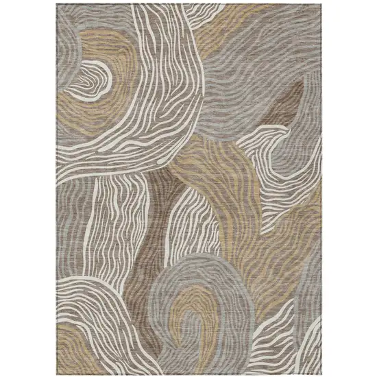Taupe And Ivory Ikat Washable Indoor Outdoor Area Rug Photo 1