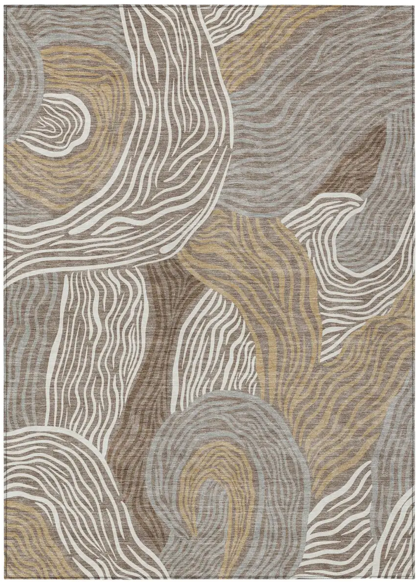 Taupe And Ivory Ikat Washable Indoor Outdoor Area Rug Photo 1