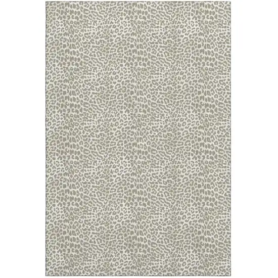 Taupe And Ivory Leopard Print Washable Indoor Outdoor Area Rug Photo 2