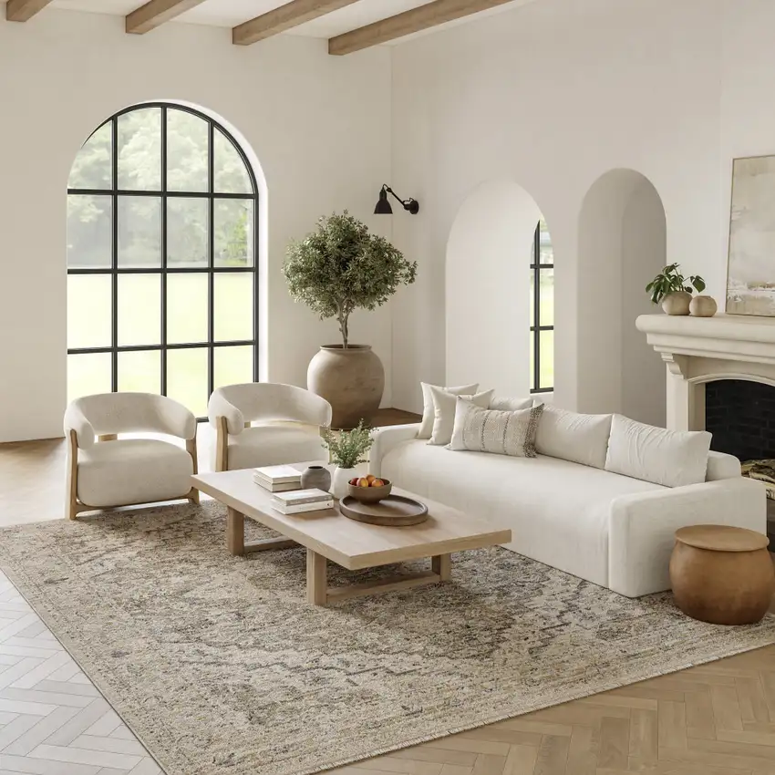 Taupe And Ivory Medallion Area Rug Photo 4